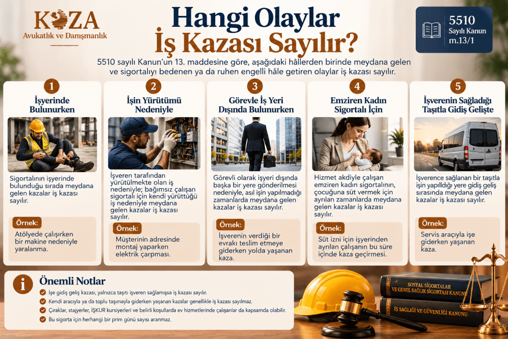 Hangi olaylar iş kazası sayılır, 5510 sayılı Kanun m.13