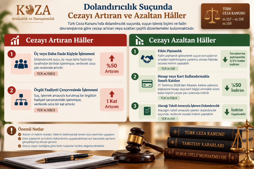 Dolandırıcılık suçunda cezayı artıran ve azaltan hâller, TCK 158